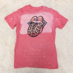 Rolling Stones Cheetah Print Tongue Graphic Print T Shirt Bleached Spray size S